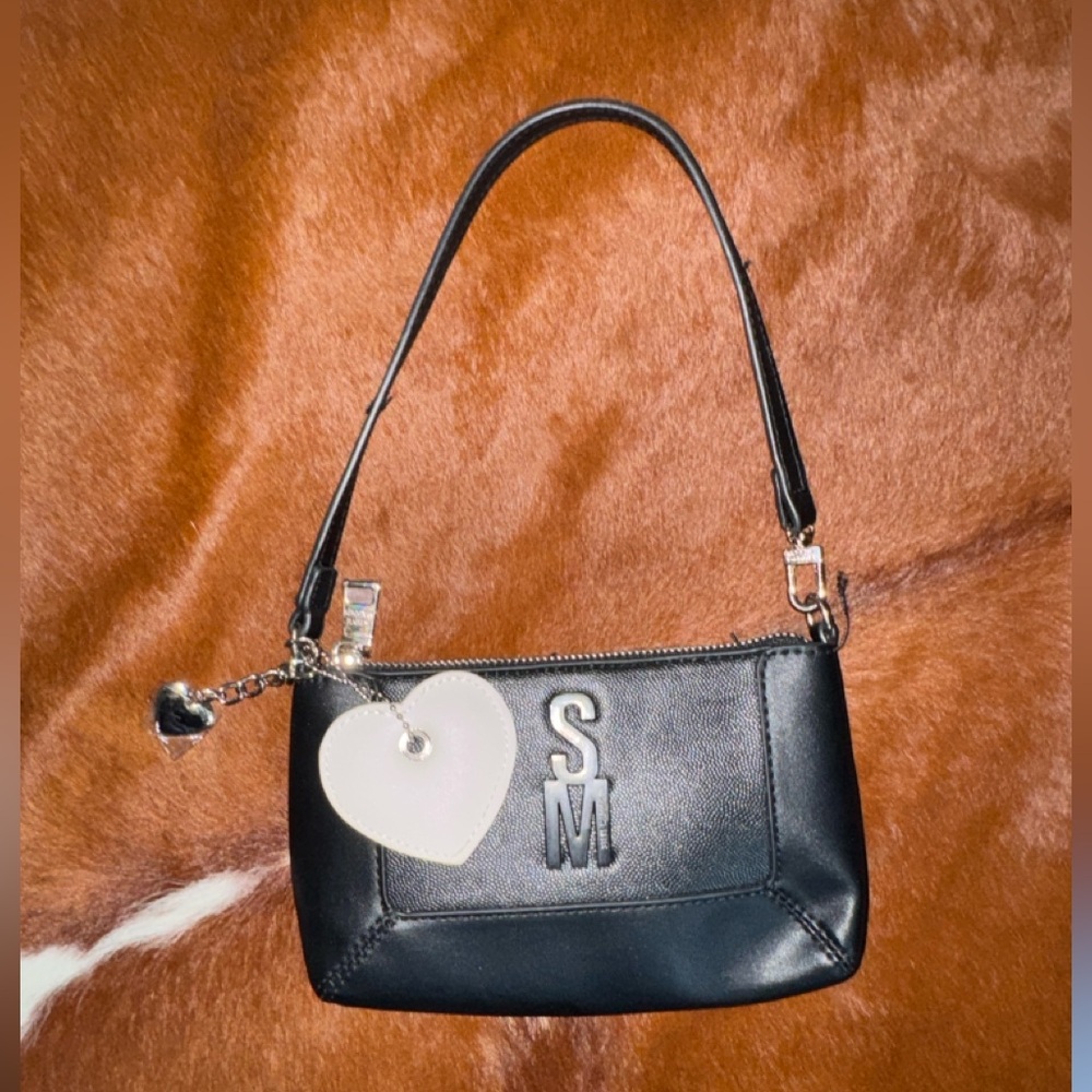 Steve Madden Black Clutch with Heart Charm